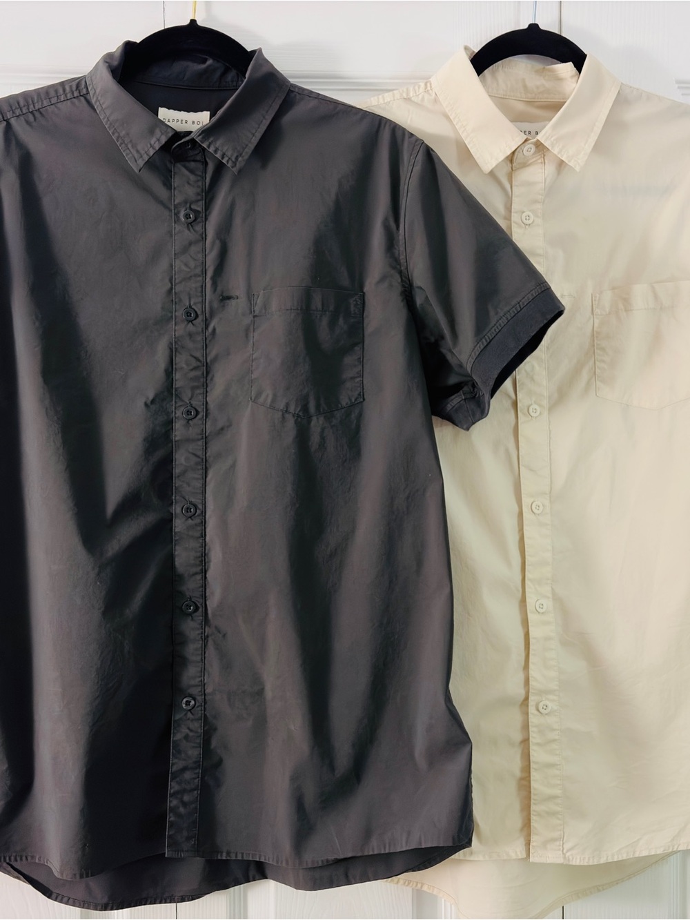 Dapper Boi Short -Sleeve Button-Up Shirts Black / Cream size Medium